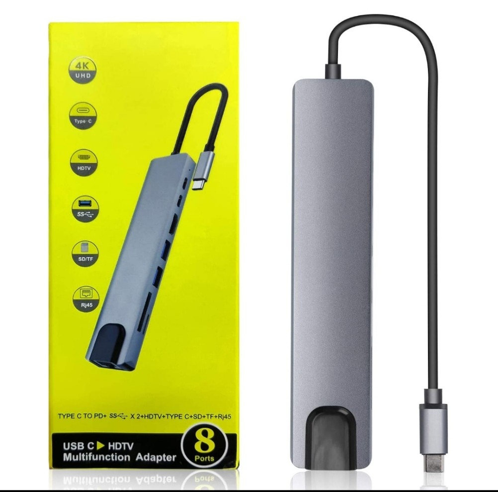 مقسم 8×1 للأجهزة المحمولة الحديثه Taype-C شحن 85 وات  ومنفذ ETherent وعرض HDMI دقة 4K